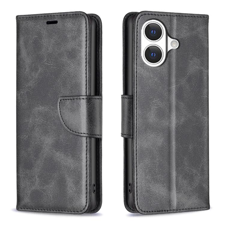 iPhone 16/17 Series Lambskin Texture Pure Color Flip Leather Phone Case