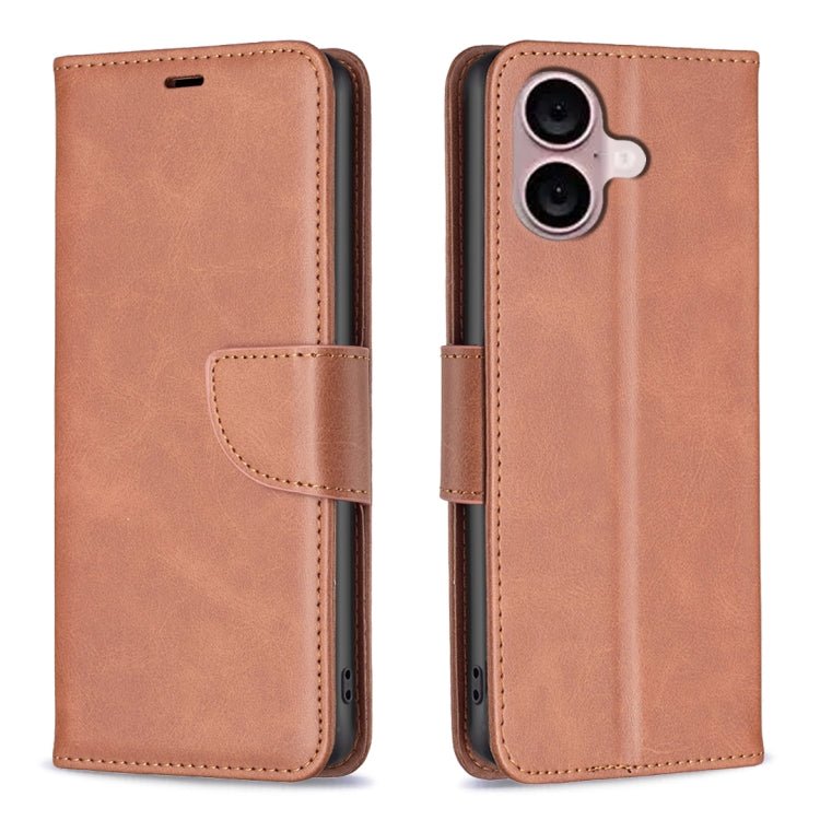 iPhone 16/17 Series Lambskin Texture Pure Color Flip Leather Phone Case