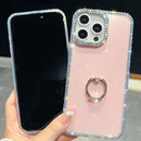 iPhone 16/17 Series Rhinestone Glitter TPU Ring Holder Anti - fall Phone Case