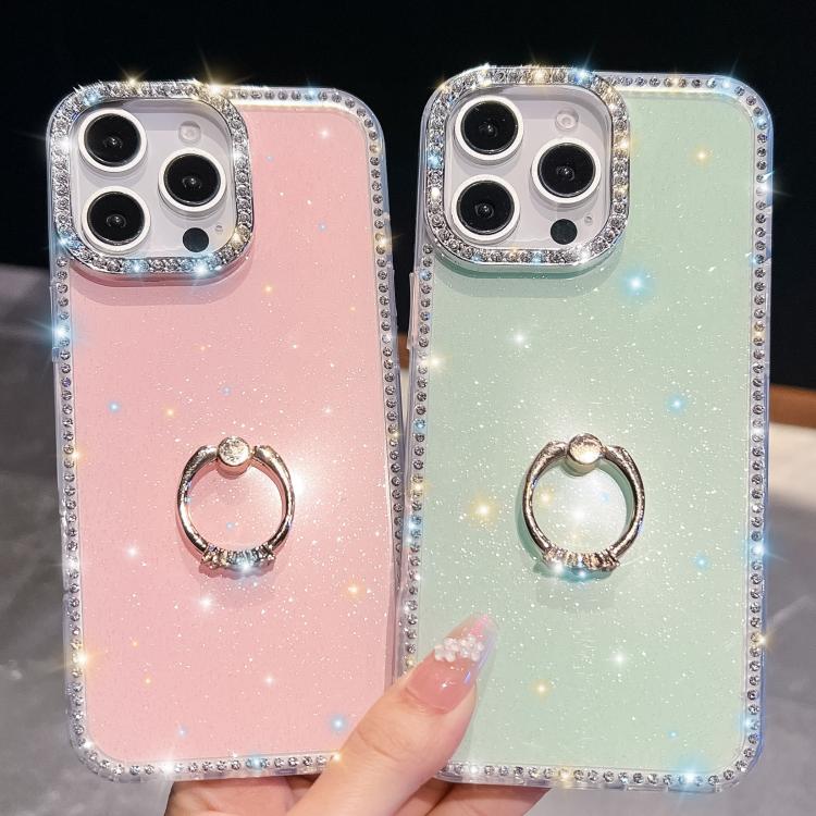 iPhone 16/17 Series Rhinestone Glitter TPU Ring Holder Anti - fall Phone Case