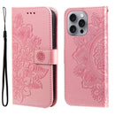 iPhone 16/17 Series Seven - petal Flowers Embossing Leather Phone Case