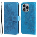 iPhone 16/17 Series Seven - petal Flowers Embossing Leather Phone Case