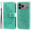 iPhone 16/17 Series Seven - petal Flowers Embossing Leather Phone Case