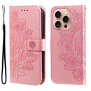 iPhone 16/17 Series Seven - petal Flowers Embossing Leather Phone Case