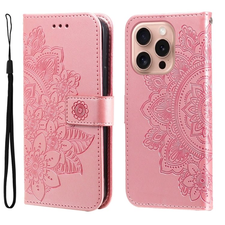 iPhone 16/17 Series Seven - petal Flowers Embossing Leather Phone Case