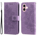 iPhone 16/17 Series Seven - petal Flowers Embossing Leather Phone Case