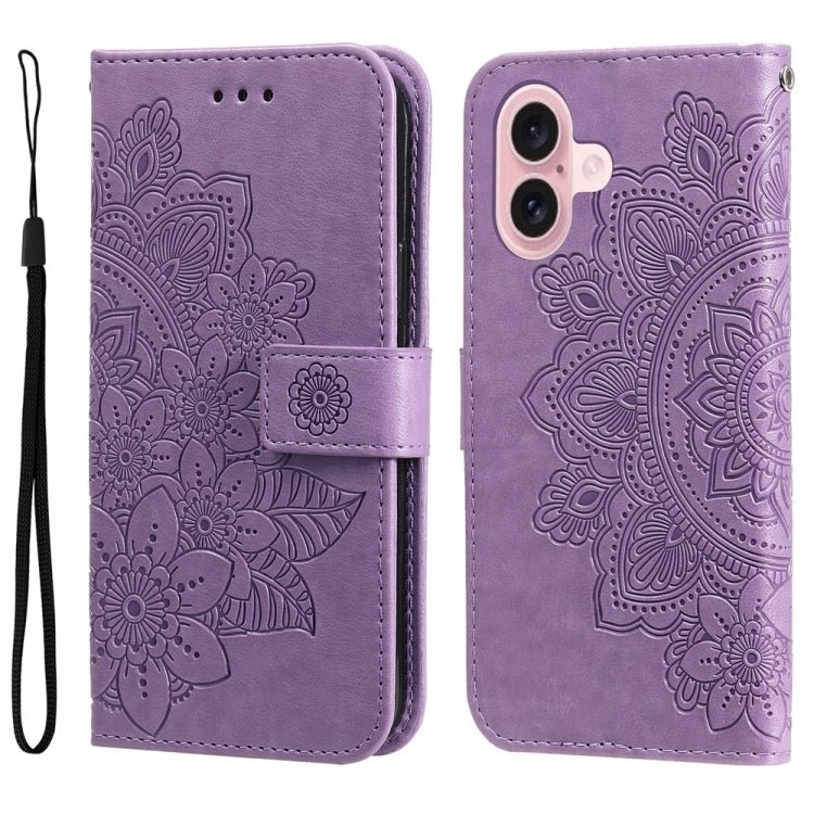 iPhone 16/17 Series Seven - petal Flowers Embossing Leather Phone Case