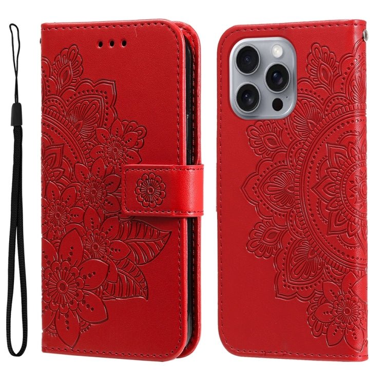 iPhone 16/17 Series Seven - petal Flowers Embossing Leather Phone Case