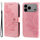 iPhone 16/17 Series Seven - petal Flowers Embossing Leather Phone Case
