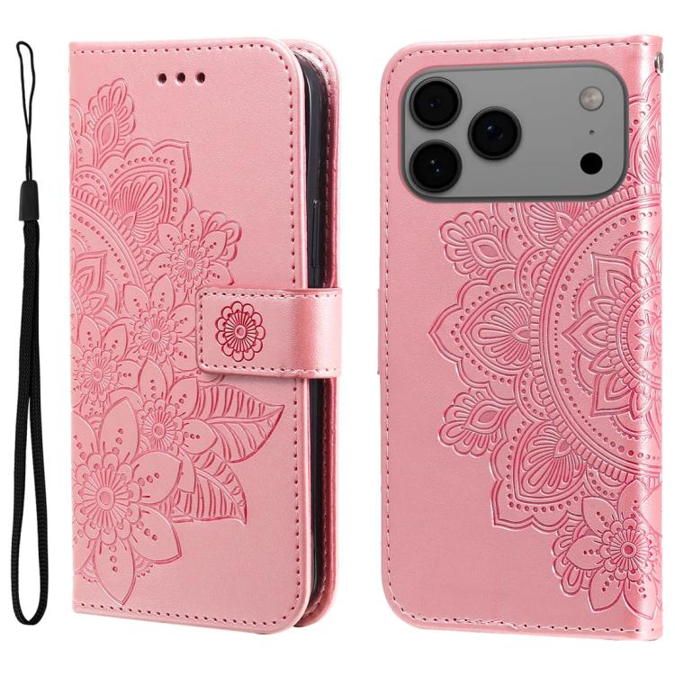 iPhone 16/17 Series Seven - petal Flowers Embossing Leather Phone Case