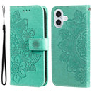 iPhone 16/17 Series Seven - petal Flowers Embossing Leather Phone Case