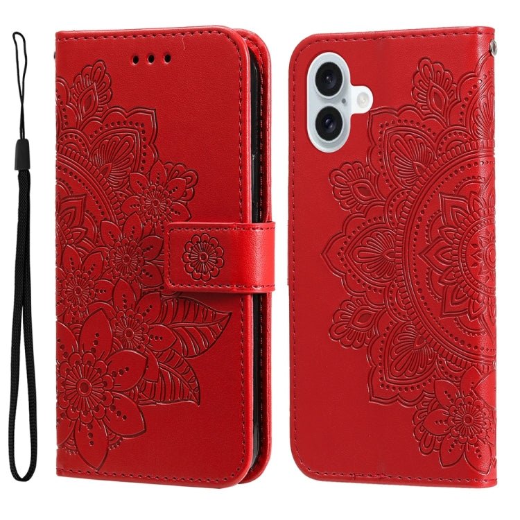 iPhone 16/17 Series Seven - petal Flowers Embossing Leather Phone Case