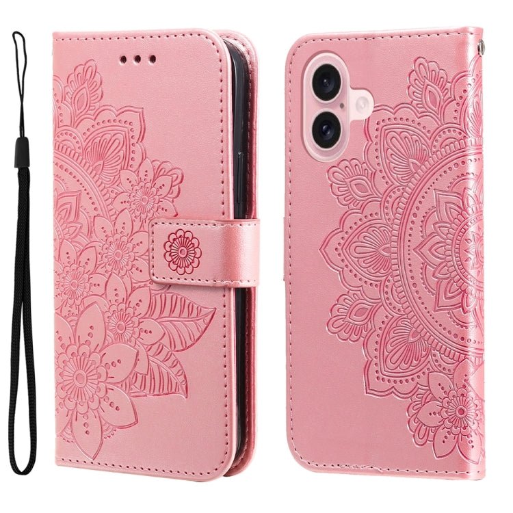 iPhone 16/17 Series Seven - petal Flowers Embossing Leather Phone Case