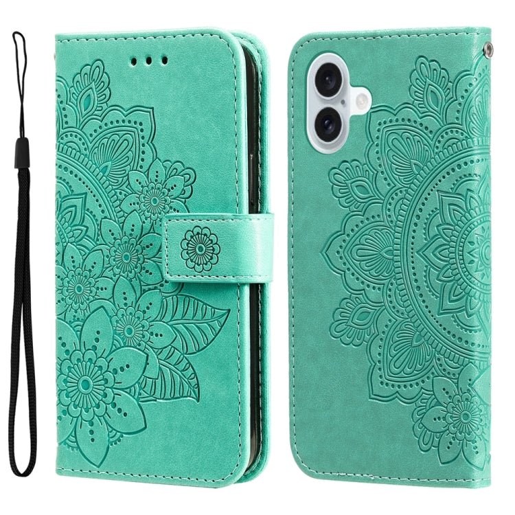 iPhone 16/17 Series Seven - petal Flowers Embossing Leather Phone Case