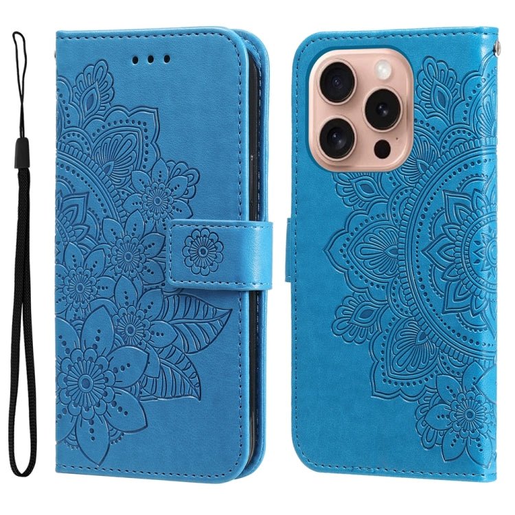 iPhone 16/17 Series Seven - petal Flowers Embossing Leather Phone Case