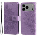 iPhone 16/17 Series Seven - petal Flowers Embossing Leather Phone Case