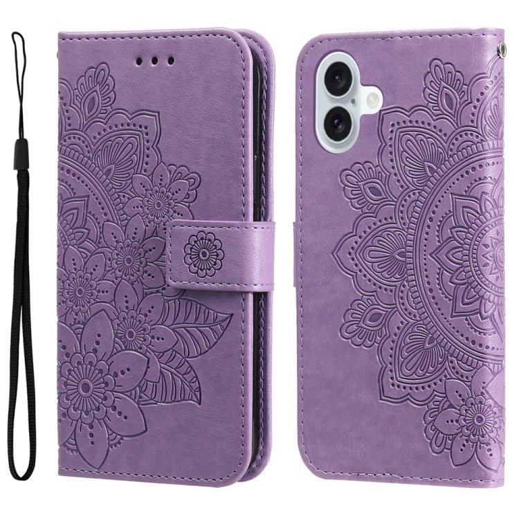 iPhone 16/17 Series Seven - petal Flowers Embossing Leather Phone Case