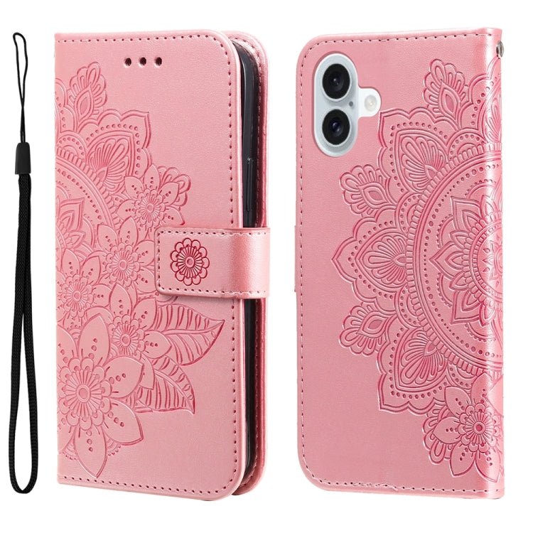iPhone 16/17 Series Seven - petal Flowers Embossing Leather Phone Case