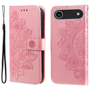 iPhone 16/17 Series Seven - petal Flowers Embossing Leather Phone Case