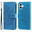 iPhone 16/17 Series Seven - petal Flowers Embossing Leather Phone Case