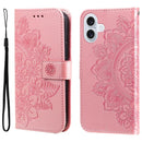 iPhone 16/17 Series Seven - petal Flowers Embossing Leather Phone Case