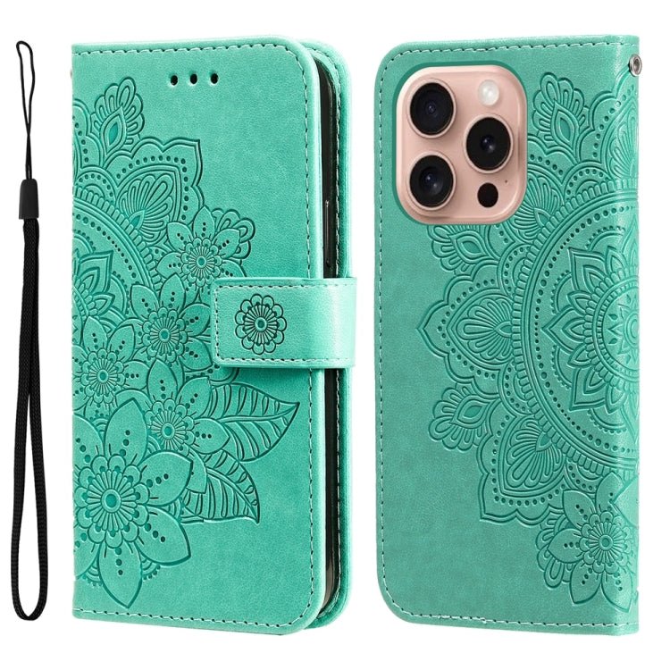 iPhone 16/17 Series Seven - petal Flowers Embossing Leather Phone Case
