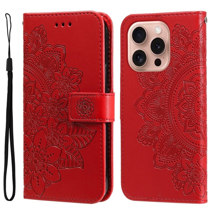 iPhone 16/17 Series Seven - petal Flowers Embossing Leather Phone Case