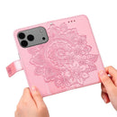 iPhone 16/17 Series Seven - petal Flowers Embossing Leather Phone Case