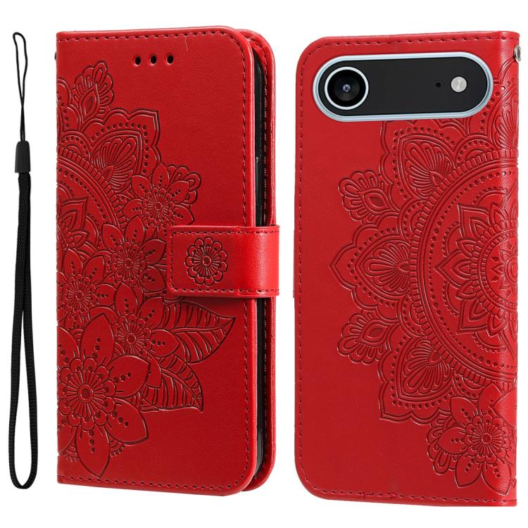 iPhone 16/17 Series Seven - petal Flowers Embossing Leather Phone Case
