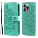 iPhone 16/17 Series Seven - petal Flowers Embossing Leather Phone Case