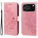 iPhone 16/17 Series Seven - petal Flowers Embossing Leather Phone Case