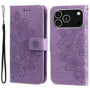 iPhone 16/17 Series Seven - petal Flowers Embossing Leather Phone Case