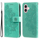 iPhone 16/17 Series Seven - petal Flowers Embossing Leather Phone Case