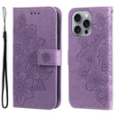 iPhone 16/17 Series Seven - petal Flowers Embossing Leather Phone Case