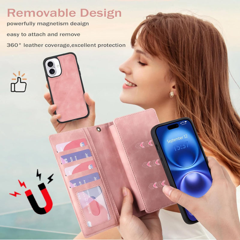 iPhone 16,Detachable Magnetic Phone Case, PU Leather All - Round Protective Case Blue - Gorilla Cases