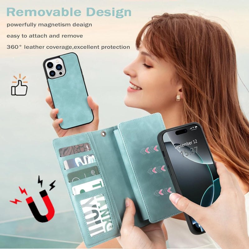 iPhone 16,Detachable Magnetic Phone Case, PU Leather All - Round Protective Case Blue - Gorilla Cases