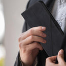 iPhone 16E Kickstand Stylish Black Leather Wallet Case