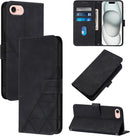 iPhone 16E Kickstand Stylish Black Leather Wallet Case