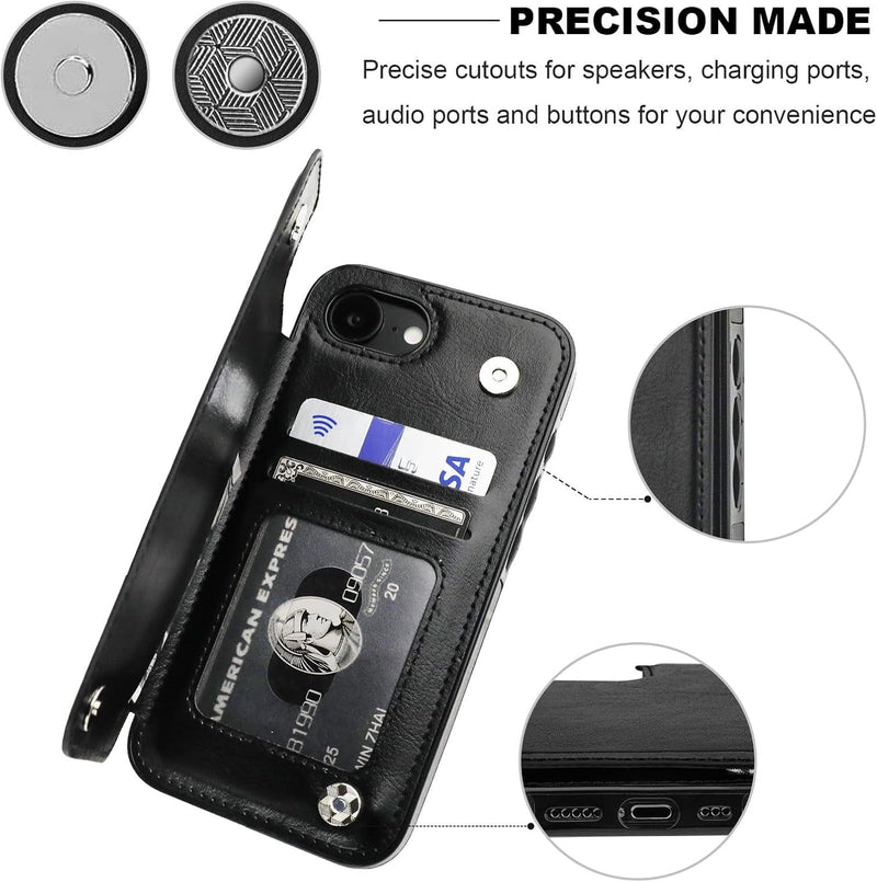 iPhone 16E Wallet Leather Kickstand with Card Holder Wallet Case - Gorilla Cases