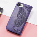 iPhone 16E Women’s Flip Folio Purple Butterfly Embossed Wallet Case