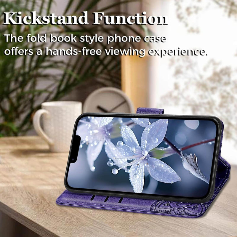 iPhone 16E Women’s Flip Folio Purple Butterfly Embossed Wallet Case - Gorilla Cases