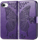 iPhone 16E Women’s Flip Folio Purple Butterfly Embossed Wallet Case