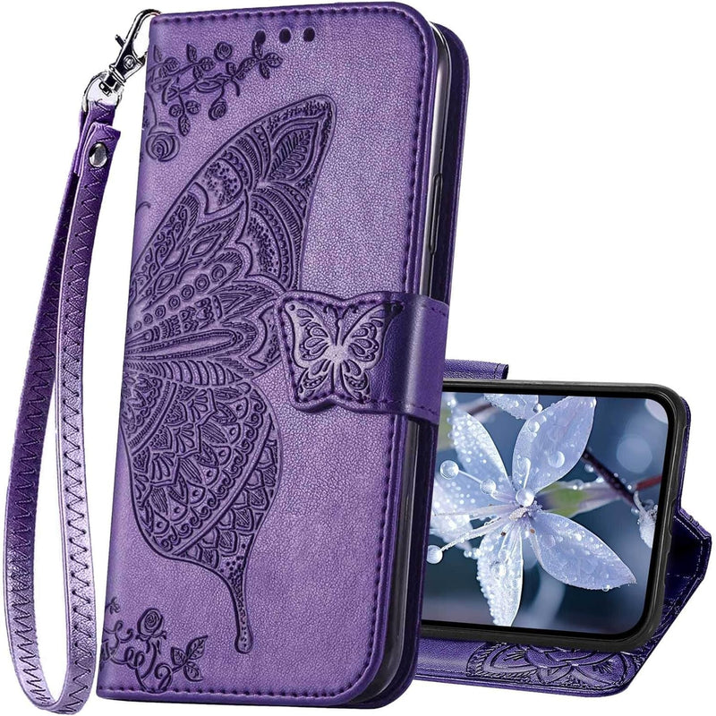 iPhone 16E Women’s Flip Folio Purple Butterfly Embossed Wallet Case - Gorilla Cases
