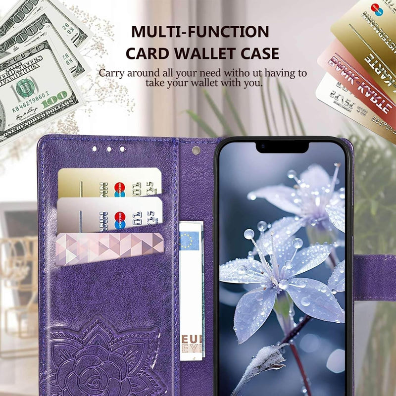 iPhone 16E Women’s Flip Folio Purple Butterfly Embossed Wallet Case - Gorilla Cases