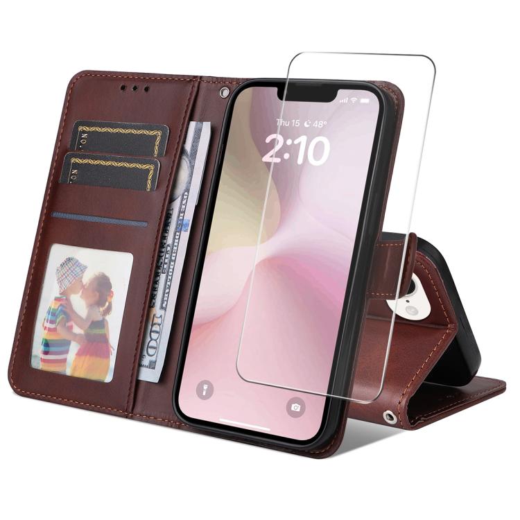 iPhone 17 Calf Texture Leather Wallet Case with Card Slot