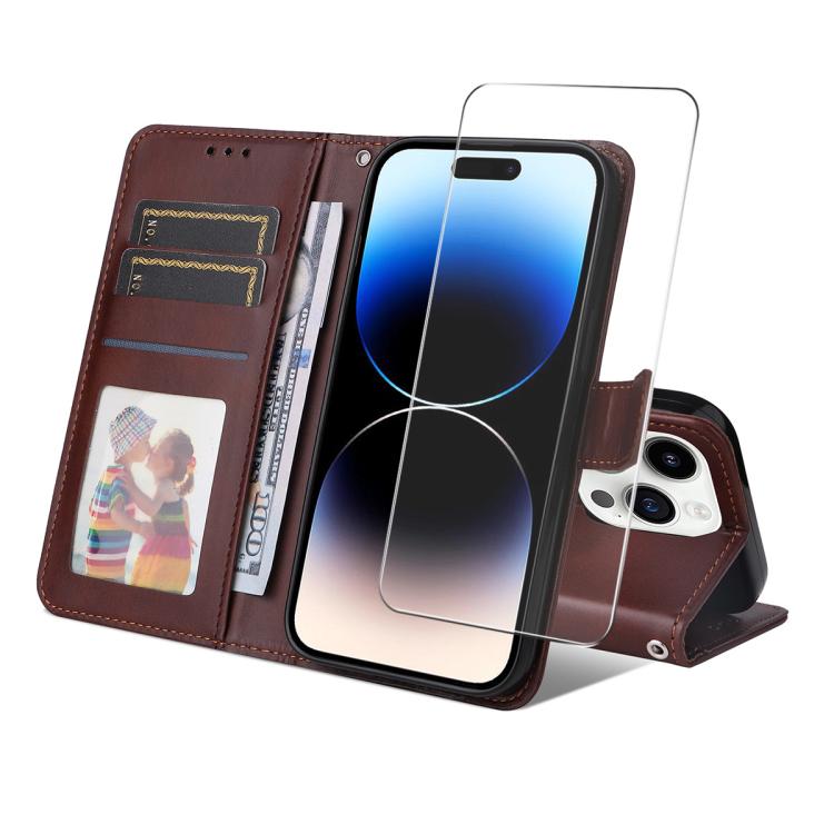 iPhone 17 Calf Texture Leather Wallet Case with Card Slot