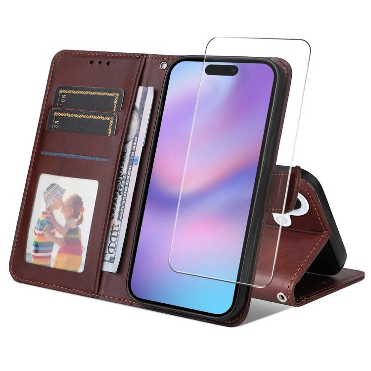 iPhone 17 Calf Texture Leather Wallet Case with Card Slot