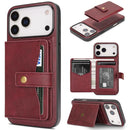 iPhone 17 Magnetic Button Card Bag MagSafe Ring Leather Phone Case
