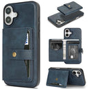 iPhone 17 Magnetic Button Card Bag MagSafe Ring Leather Phone Case