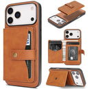 iPhone 17 Magnetic Button Card Bag MagSafe Ring Leather Phone Case